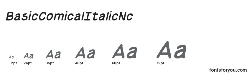 Размеры шрифта BasicComicalItalicNc