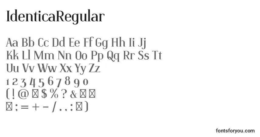 A fonte IdenticaRegular (40367) – alfabeto, números, caracteres especiais
