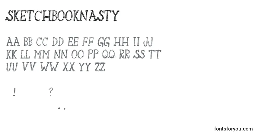 Schriftart SketchbookNasty – Alphabet, Zahlen, spezielle Symbole