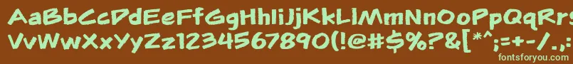 フォントFlunkiesbb – 緑色の文字が茶色の背景にあります。