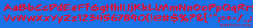 Flunkiesbb-Schriftart – Rote Schriften auf blauem Hintergrund