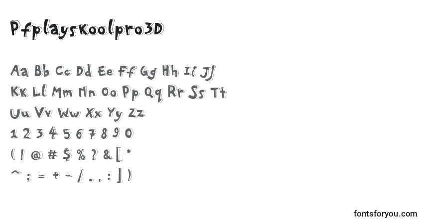 Pfplayskoolpro3D Font – alphabet, numbers, special characters
