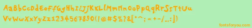Fonte Pfplayskoolpro3D – fontes laranjas em um fundo verde