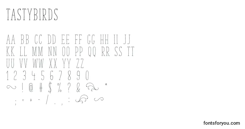 Schriftart TastyBirds – Alphabet, Zahlen, spezielle Symbole