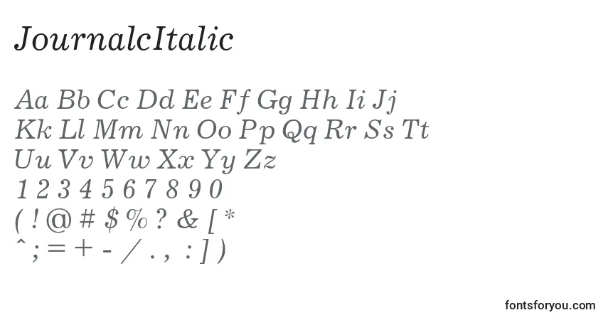 A fonte JournalcItalic – alfabeto, números, caracteres especiais