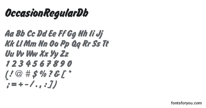 Czcionka OccasionRegularDb – alfabet, cyfry, specjalne znaki