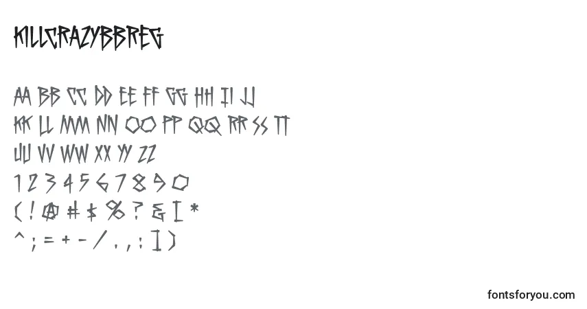 Czcionka KillcrazybbReg – alfabet, cyfry, specjalne znaki