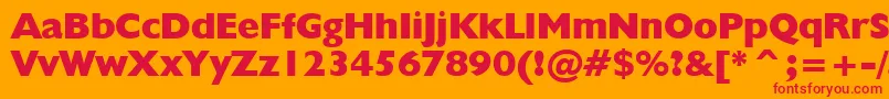 Fonte Humanist521ExtraBoldBt – fontes vermelhas em um fundo laranja