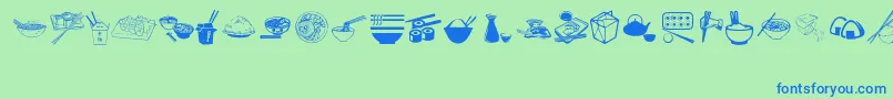 AsianFood Font – Blue Fonts on Green Background