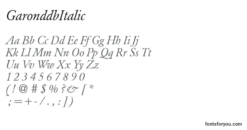 Шрифт GaronddbItalic – алфавит, цифры, специальные символы
