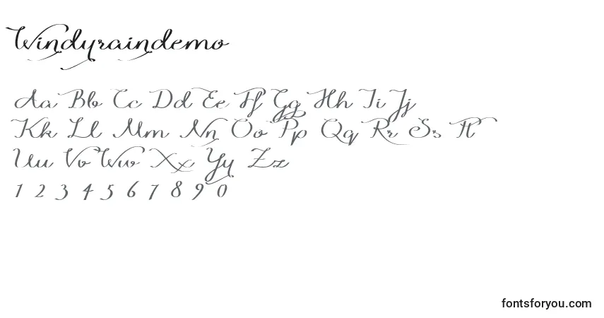 Schriftart Windyraindemo – Alphabet, Zahlen, spezielle Symbole