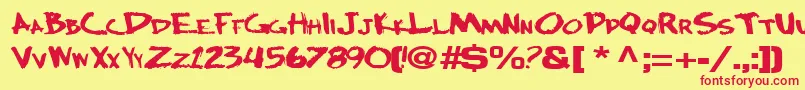 Bocciworksbold55BoldTtext-Schriftart – Rote Schriften auf gelbem Hintergrund