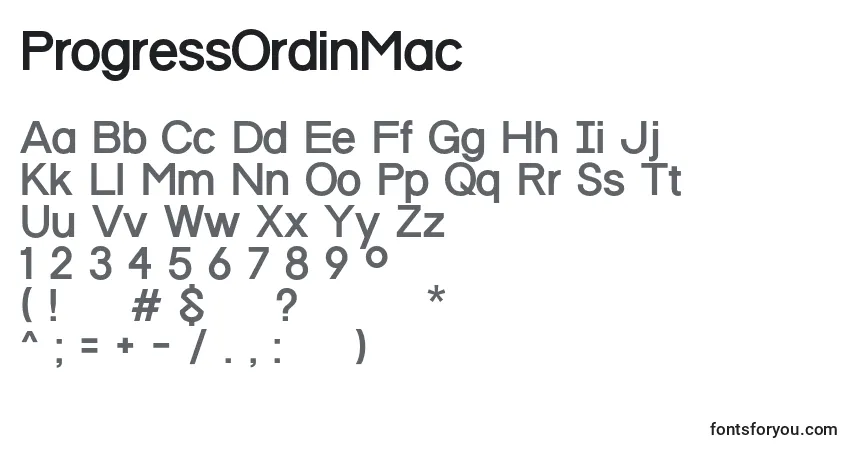 Schriftart ProgressOrdinMac – Alphabet, Zahlen, spezielle Symbole