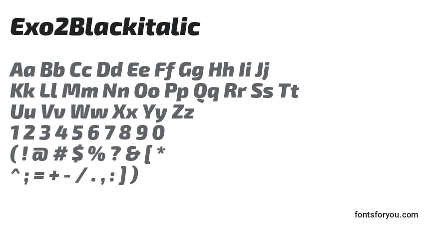 Exo2Blackitalic-fontti – aakkoset, numerot, erikoismerkit