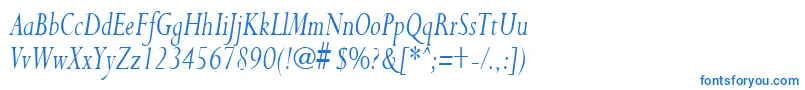 フォントPurloincondensedItalic – 白い背景に青い文字