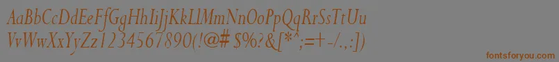 フォントPurloincondensedItalic – 茶色の文字が灰色の背景にあります。