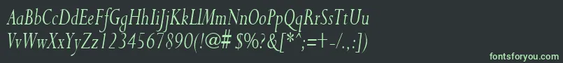 フォントPurloincondensedItalic – 黒い背景に緑の文字