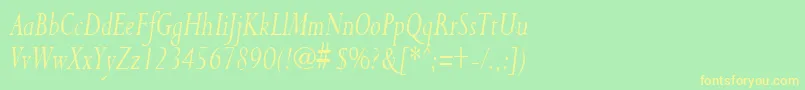 フォントPurloincondensedItalic – 黄色の文字が緑の背景にあります