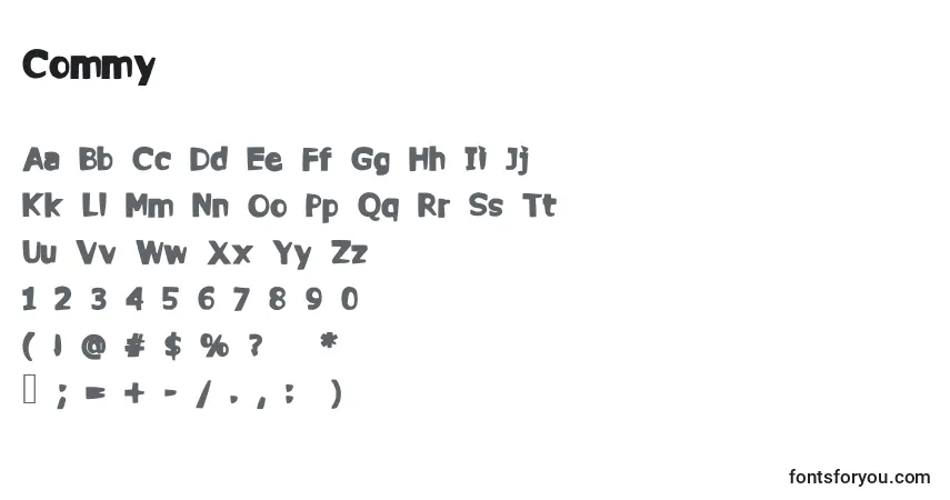 Schriftart Commy – Alphabet, Zahlen, spezielle Symbole