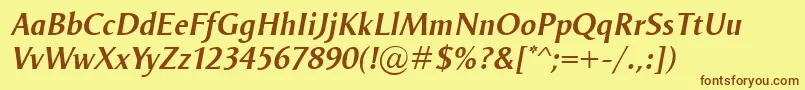 Fonte OdenseDemiItalic – fontes marrons em um fundo amarelo