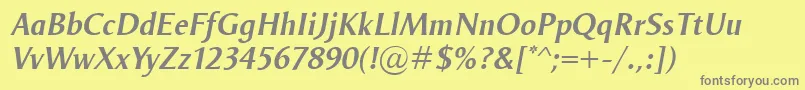 Fonte OdenseDemiItalic – fontes cinzas em um fundo amarelo
