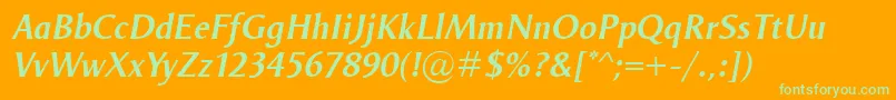 Fonte OdenseDemiItalic – fontes verdes em um fundo laranja