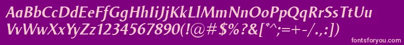 Fonte OdenseDemiItalic – fontes rosa em um fundo violeta