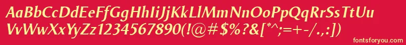 OdenseDemiItalic-Schriftart – Gelbe Schriften auf rotem Hintergrund