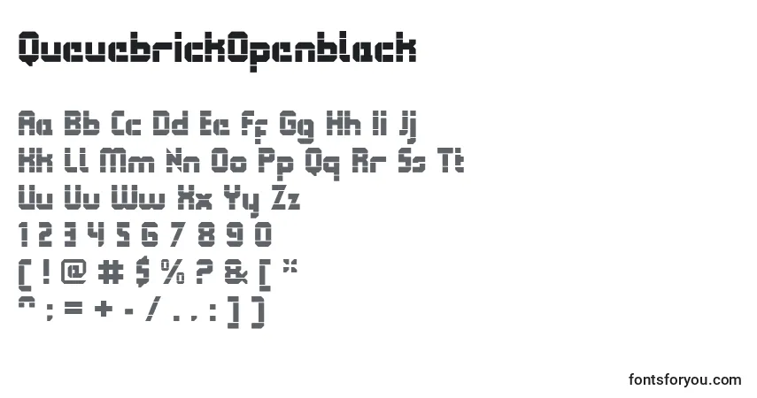 Czcionka QueuebrickOpenblack – alfabet, cyfry, specjalne znaki