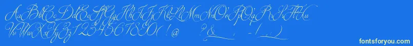 BrotherhoodScript-Schriftart – Gelbe Schriften auf blauem Hintergrund