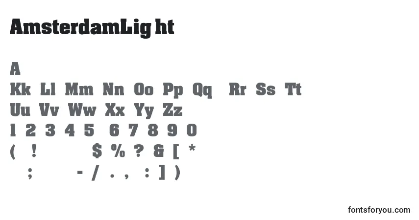 A fonte AmsterdamLight – alfabeto, números, caracteres especiais