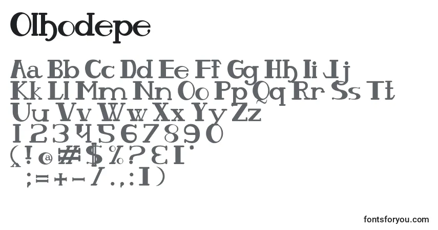 Schriftart Olhodepe – Alphabet, Zahlen, spezielle Symbole