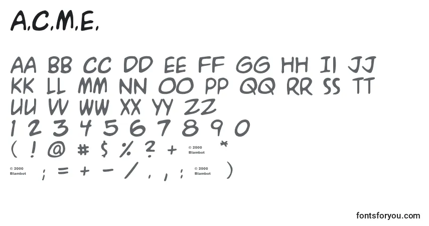 A fonte A.C.M.E. – alfabeto, números, caracteres especiais