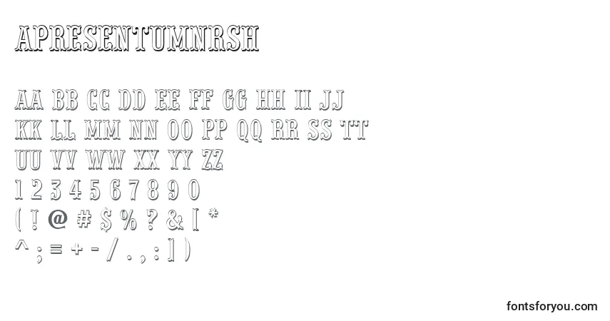 A fonte APresentumnrsh – alfabeto, números, caracteres especiais
