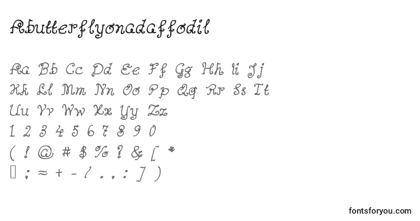 Czcionka Abutterflyonadaffodil – alfabet, cyfry, specjalne znaki