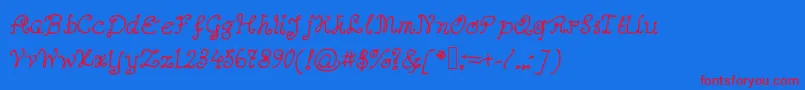 フォントAbutterflyonadaffodil – 赤い文字の青い背景