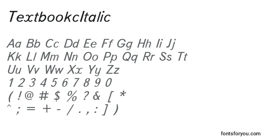 A fonte TextbookcItalic – alfabeto, números, caracteres especiais