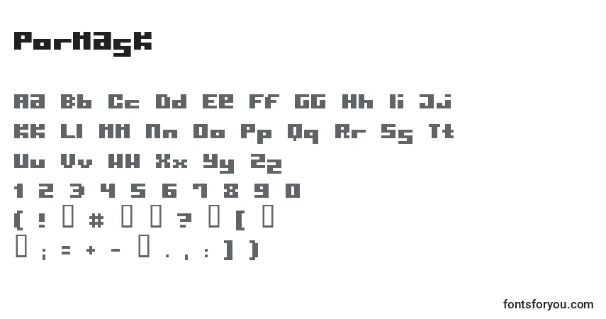 Schriftart Pormask – Alphabet, Zahlen, spezielle Symbole