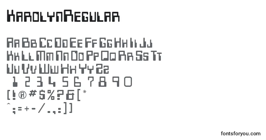A fonte KarolynRegular – alfabeto, números, caracteres especiais