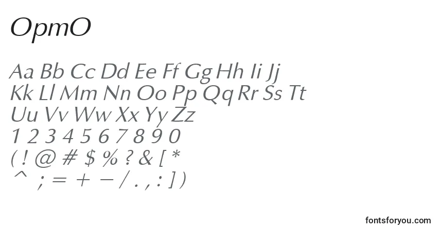 A fonte OpmO – alfabeto, números, caracteres especiais