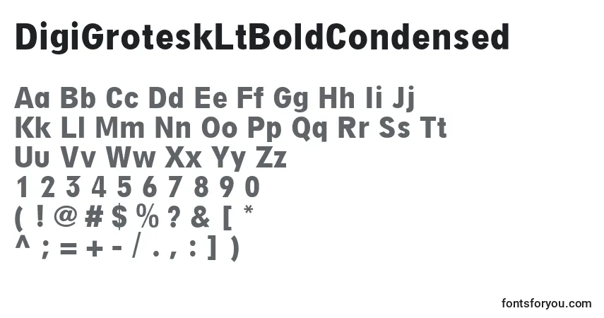 Czcionka DigiGroteskLtBoldCondensed – alfabet, cyfry, specjalne znaki