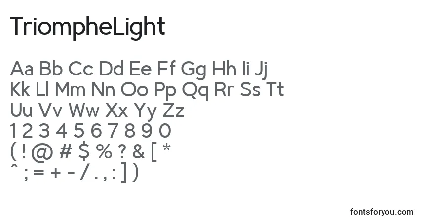Шрифт TriompheLight – алфавит, цифры, специальные символы