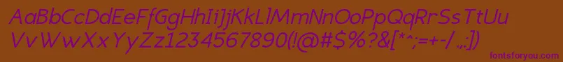 EligiblesansItalic Font – Purple Fonts on Brown Background