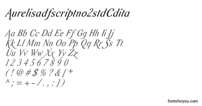 A fonte Aurelisadfscriptno2stdCdita – alfabeto, números, caracteres especiais