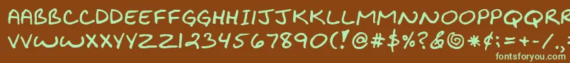 フォントBensonRegular – 緑色の文字が茶色の背景にあります。