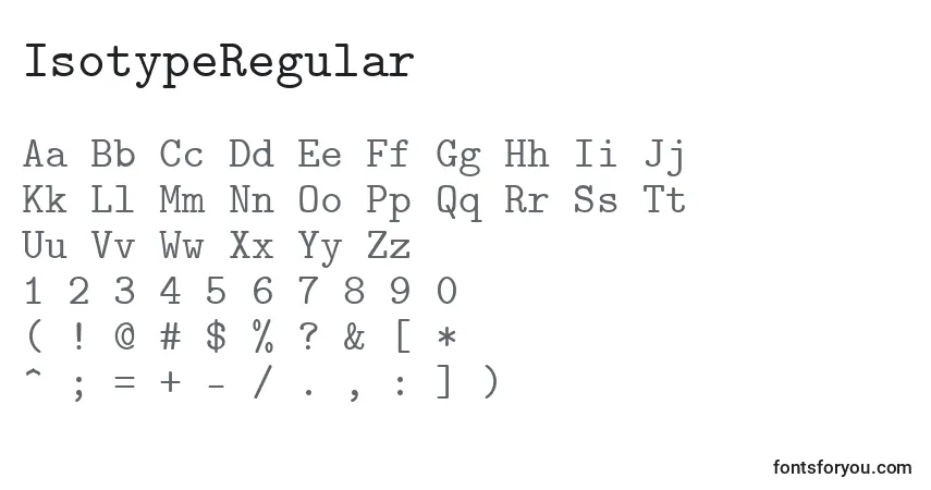 A fonte IsotypeRegular – alfabeto, números, caracteres especiais