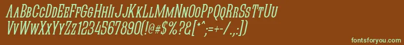 フォントQuasikno – 緑色の文字が茶色の背景にあります。