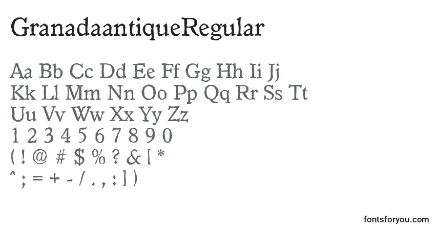 A fonte GranadaantiqueRegular – alfabeto, números, caracteres especiais