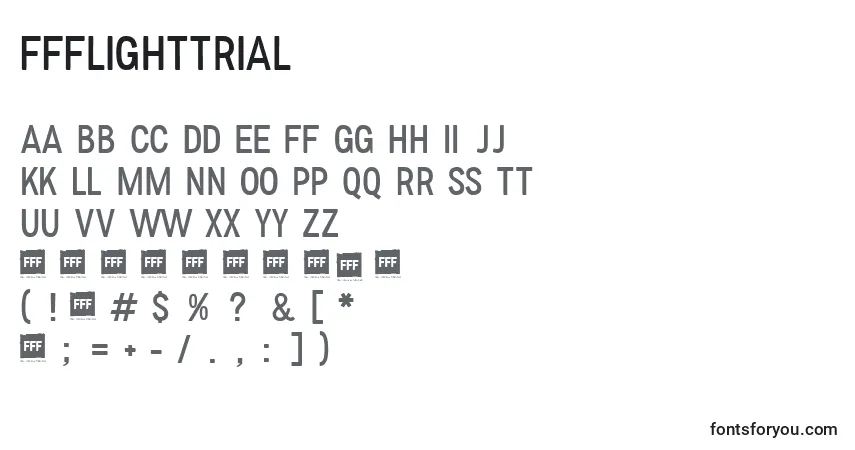 A fonte FffLightTrial – alfabeto, números, caracteres especiais