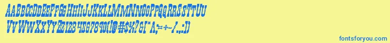 フォントYoungerbrosboldital – 青い文字が黄色の背景にあります。